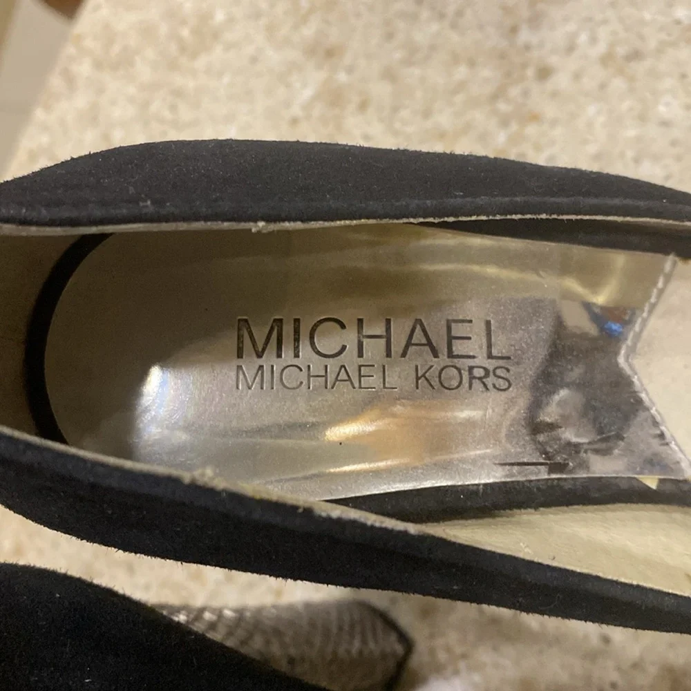 Michael Kors Black Suede and Snakeskin Platform Block Heel Size 8 - Picture 4 of 9